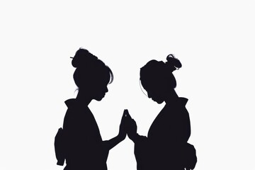 Two Silhouetted Women in Kimonos