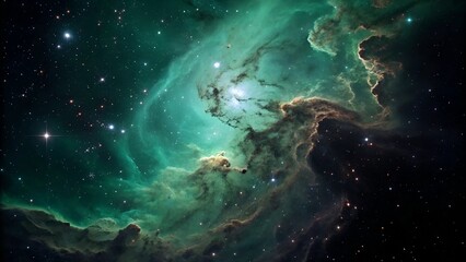 Obraz premium Abstract Deep Space Green Nebula Background