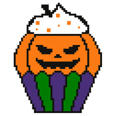 Fototapeta premium Halloween pumpkin cupcake pixel art