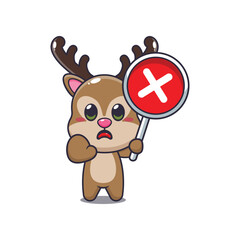 deer mascot cartoon character vector illustration with wrong sign.