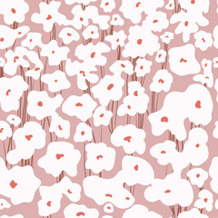 Hand drawn white flowers on pink background.