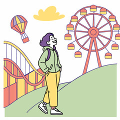 Obraz premium Person at an amusement park smiling and enjoying the view