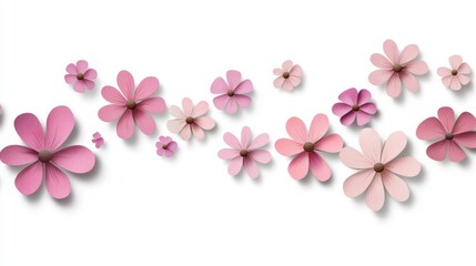 Delicate Pink Paper Flowers on White Background for Creative Projects