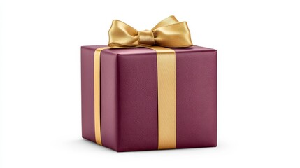 Obraz premium Elegant Gift Box with Golden Bow and Rich Purple Wrapping Paper