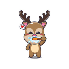 deer mascot cartoon character vector illustration brushing teeth.
