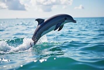 Fototapeta premium Dusky Dolphin Breaching in Turquoise Water