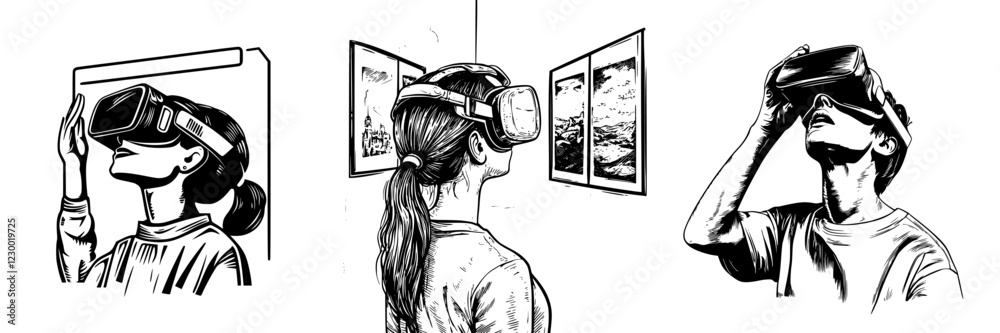 Poster experience virtual reality through engaging interactive displays in a modern gallery setting with fu