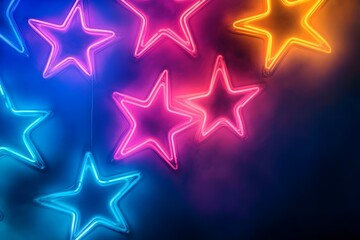 Obraz premium Neon Star-Shaped Lights on a Dark Background with a Colorful Glow Effect