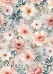 Soft watercolor floral pattern with delicate petals and subtle color gradations ,  nature,  plant,  botanical