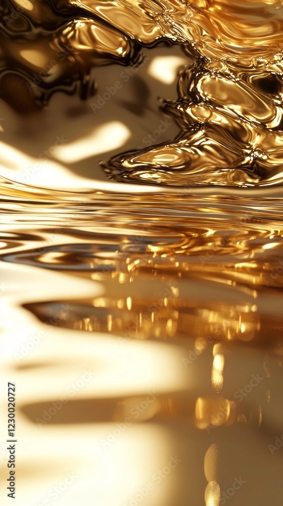 Poster Reflections dance on a smooth metallic gold surface, creating a mesmerizing interplay of light and abstraction. The ambiance feels luxurious and ethereal, evoking a sense of wonder