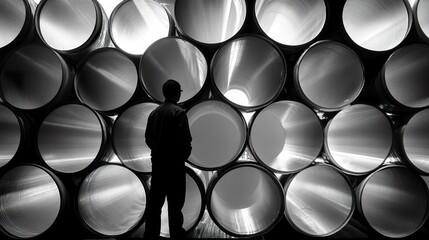 Engineer conducting inspection of industrial pipes in facility