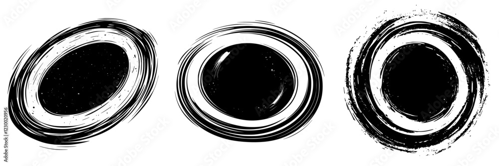 Poster futuristic hologram design elements with swirling patterns in black and white color scheme for use i