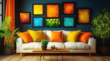 Cozy Living Room with Colorful Art and Modern Furniture Decor