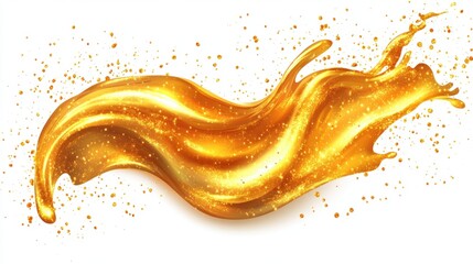Golden Liquid Wave with Sparkles on White Background