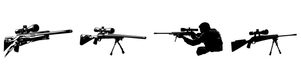 Visual representation of sniper rifles with varying stances in a futuristic context featuring VFX and HUD elements