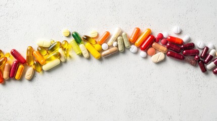 Vibrant Vitamin Capsules Displayed in Rainbow Formation, Celebrating Health and Nutritional Diversity