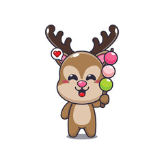 deer mascot cartoon character vector illustration eating dango.