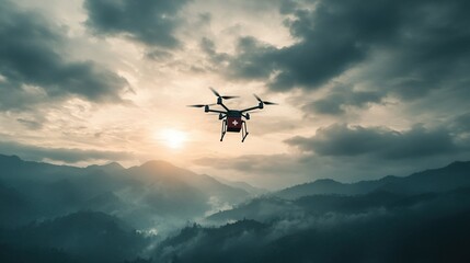 Fototapeta na wymiar Drone delivering urgent medical supplies in rugged mountains, showcasing innovation in healthcare access and emergency response solutions
