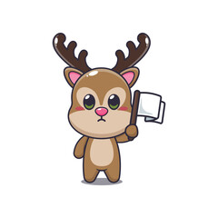deer mascot cartoon character vector illustration with white flag.