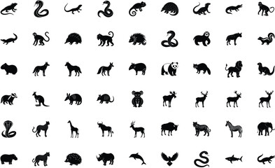 Wild Animals Icon Set. minimal wild animals Silhouette set