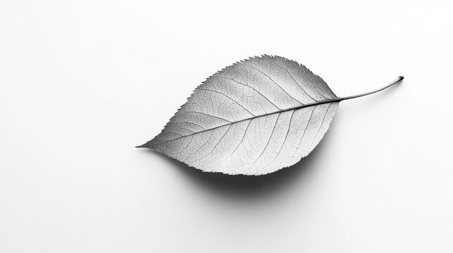 Single Isolated Grey Leaf on White Background for Minimalist Design