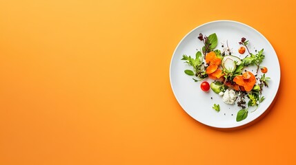 Vibrant Macrobiotic Meal, A colorful minimalist plate showcasing balanced nutrition and longevity strategies for a healthy lifestyle.