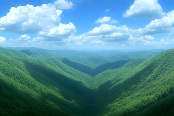 Fototapeta premium Mountain valley landscape, sunny day