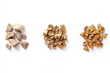 Obraz premium Gold and Stone Pieces on White Background