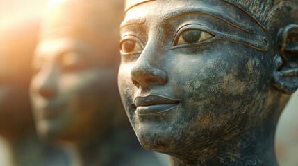 Detailed Close-Up of Ancient Egyptian Statue in Warm Sunset Light