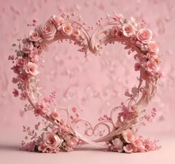 Whimsical floral wave with interlocking hearts in shades of pink and peach, whimsy floral,  floral arrangement,  playful design