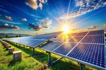 Clean Energy: Solar Panels Against a Vivid Blue Sky