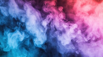 Fototapeta premium Abstract swirls of vibrant blue and pink smoke against a dark background.