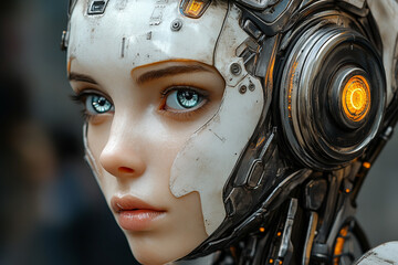 Fototapeta premium female robot face, artificial intelligence concept, futuristic concept 
