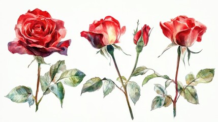 Red roses isolated on white background.