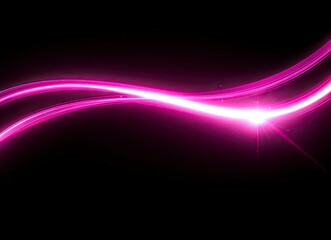 Abstract background with glowing lines and curves on a dark black background, neon light effect in a pink color, motion blur of the night sky, 