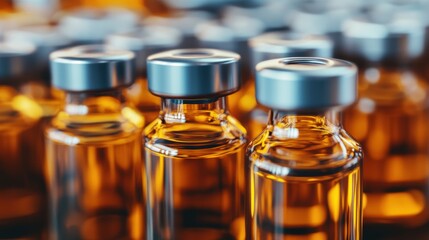 (Multiple values)Medical vials on production line at pharmaceutical factory, Pharmaceutical machine working pharmaceutical glass bottles production line, health care, pandemic.