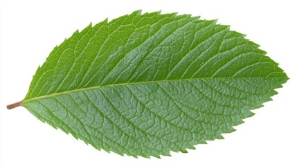 Green Leaf with Detailed Veins on White Background for Nature Themes