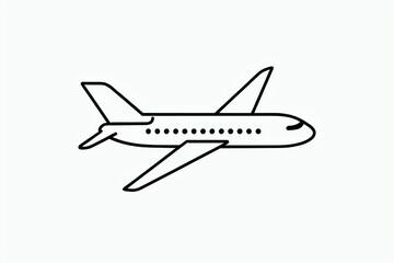 minimalist airplane icon line drawing, simple black and white airplane outline, airplane symbol with clean linear design, flight, travel, aviation, airline, aircraft, transportation, journey