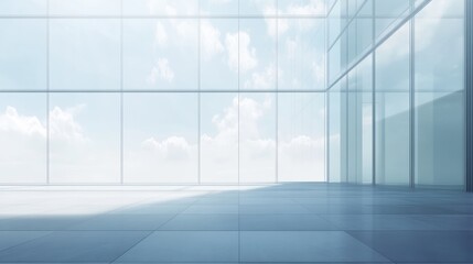 Modern office building or business center. High-rise window buildings made of glass reflect the clouds and the sunset. empty street outside  wall modernity civilization. growing up business