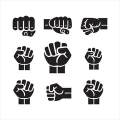 Fototapeta premium Punch fist hand icon vector set silhouette on white background 