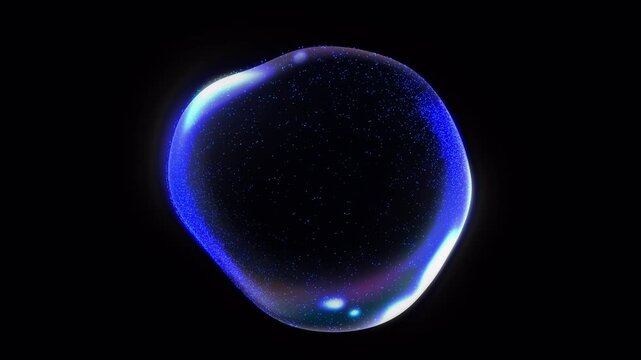 Blue liquid sphere on transparent background. Blue orb alpha channel background. Flow of blue magical glowing sphere of energy circular vortex of space from particles. Futuristic core rotates sci-fi 