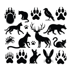 A silhouette of animals icons vector set on a white background	