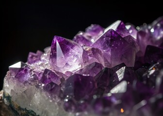 Fototapeta premium Close-Up Night Photography of Sparkling Purple Amethyst Crystals