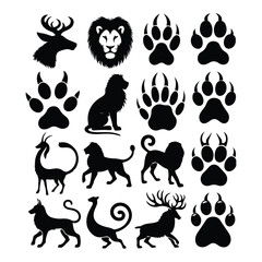 A silhouette of animals icons vector set on a white background	