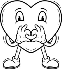 Cute Doodle Cartoon Heart Character Outline