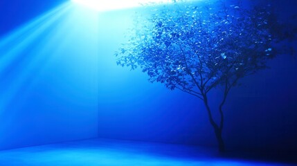 Fototapeta premium Serene underwater scene, ethereal light beams filtering through blue depths, tranquil ambiance highlights aquatic beauty.