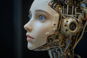 female robot face, artificial intelligence concept, futuristic concept 