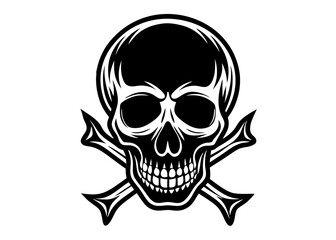 Skull and Crossbones Logo in Bold Tattoo Style with Menacing Grin