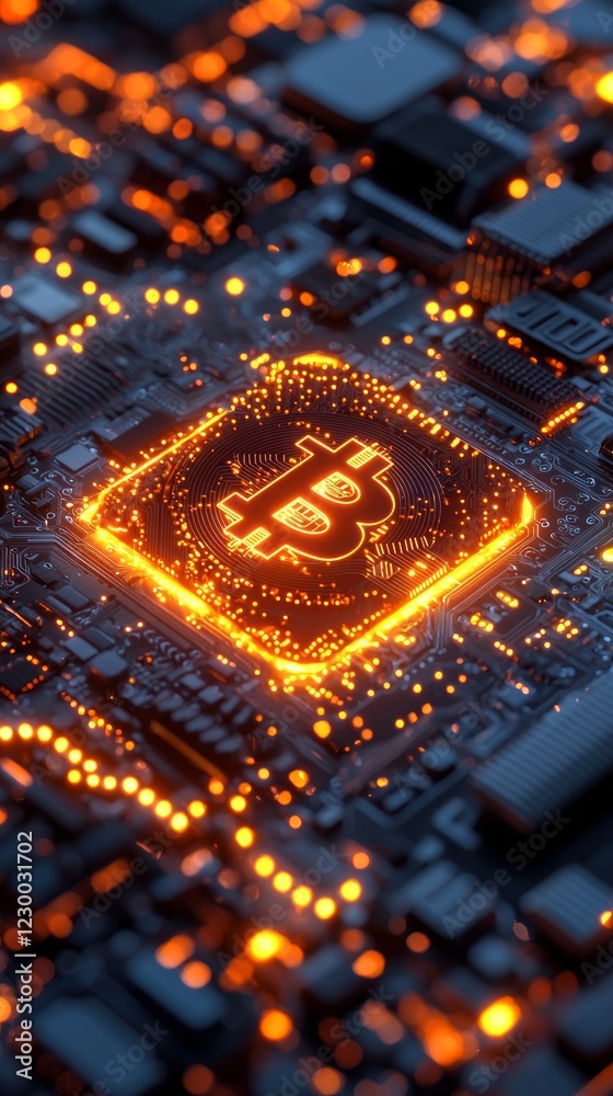 Poster a vibrant cryptocurrency wallet interface lights up with an orange glow against a backdrop of detail