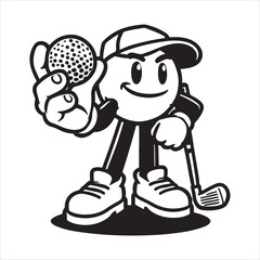 A mascot person hand or fist holding a golf ball silhouette on white background
